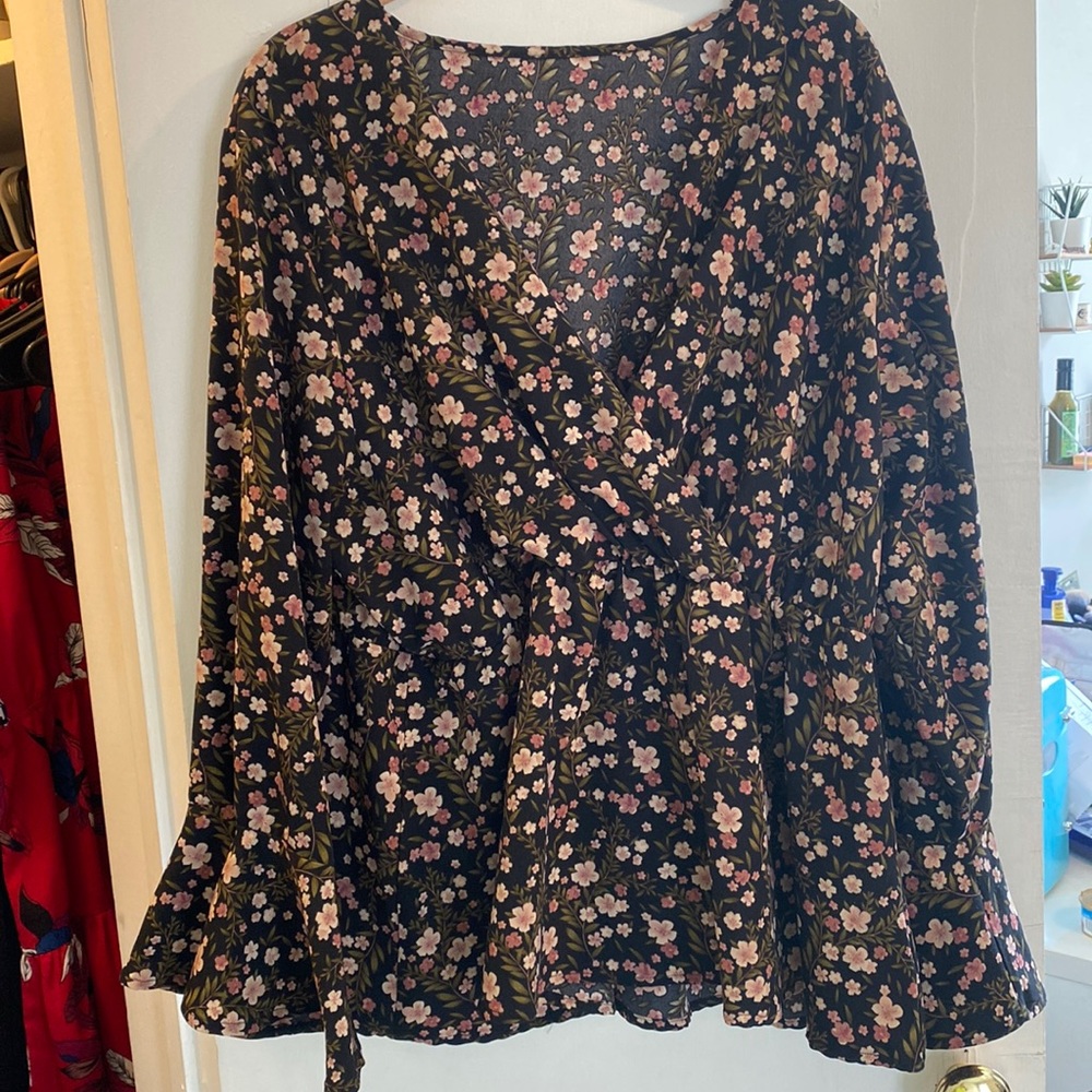 Floral wrap-front blouse